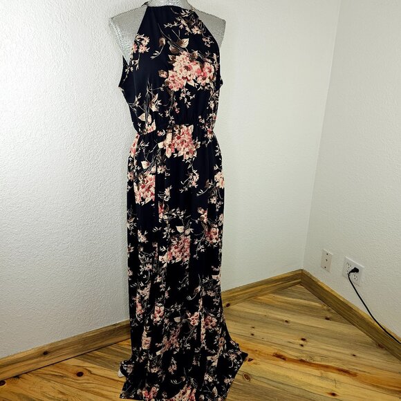 Lulus Dresses & Skirts - Lulus Black Floral Print Halter Maxi Dress